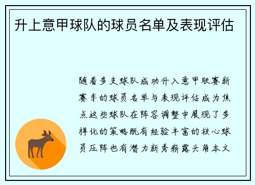 升上意甲球队的球员名单及表现评估